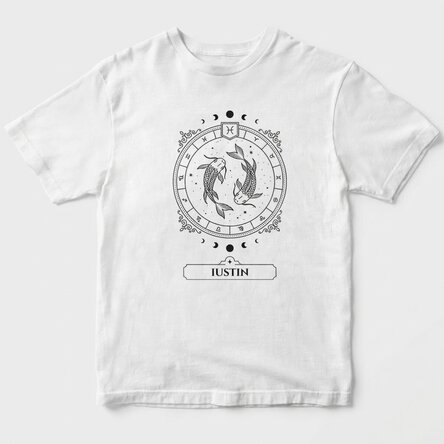 Camiseta de algodón personalizada con nombre y signo del zodiaco: Piscis