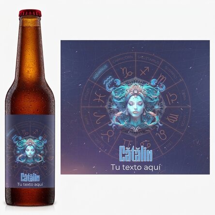 Cerveza personalizada con nombre y signo del zodiaco: Acuario