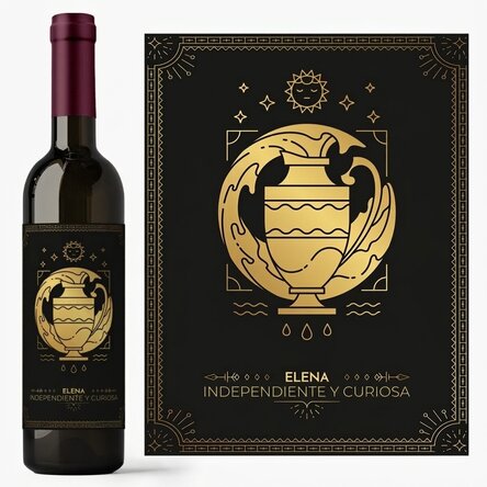 Vino personalizado con texto y signo del zodiaco: Acuario