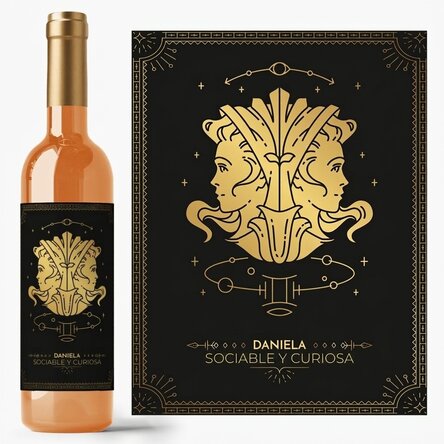Vino personalizado con texto y signo del zodiaco: Géminis