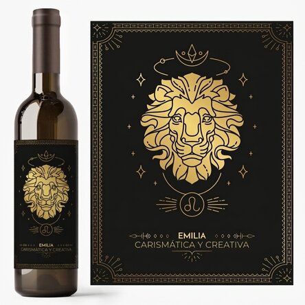 Vino personalizado con texto y signo del zodiaco: Leo