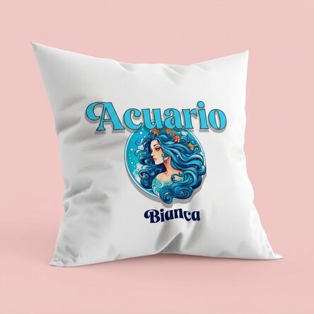 Cojín personalizado con nombre y signo del zodiaco: Acuario