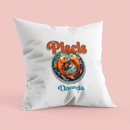 Cojín personalizado con nombre y signo del zodiaco: Piscis