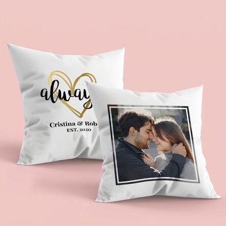 Cojín personalizado con una foto y un mensaje por ambos lados - Always