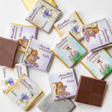 Lote de 10 minichocolates de primavera personalizados con texto - Watercolor spring