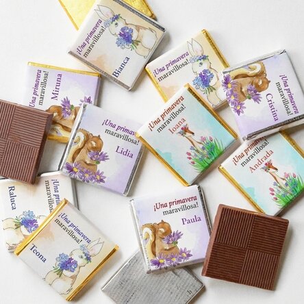 Lote de 10 minichocolates de primavera personalizados con texto - Watercolor spring
