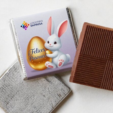 Mini tableta de chocolate personalizada con logotipo y mensaje - Conejo de Pascua