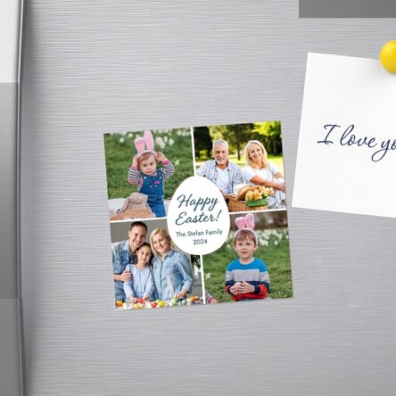 Personalised 10x10 magnet with 4 photos and message - Happy Easter