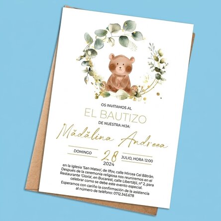 Tarjeta personalizada con texto - Invitación para un bautizo - El osito