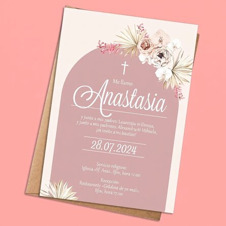 Tarjeta personalizada con texto - Invitación para un bautizo - Pink Elegance