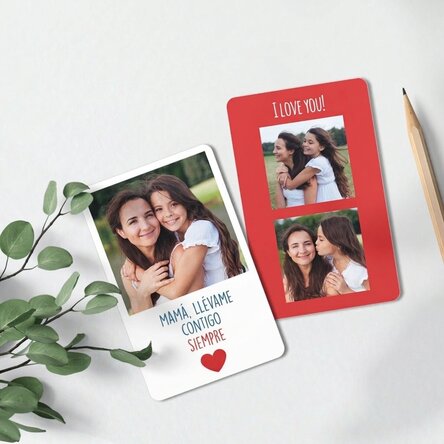 Tarjeta de aluminio personalizada por ambas caras con 3 fotos y un mensaje