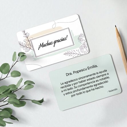 Tarjeta de aluminio personalizada por ambas caras con mensaje: «Gracias»