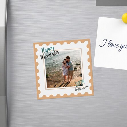 Imán de 10x10 personalizado con una foto y un texto - Happy Memories
