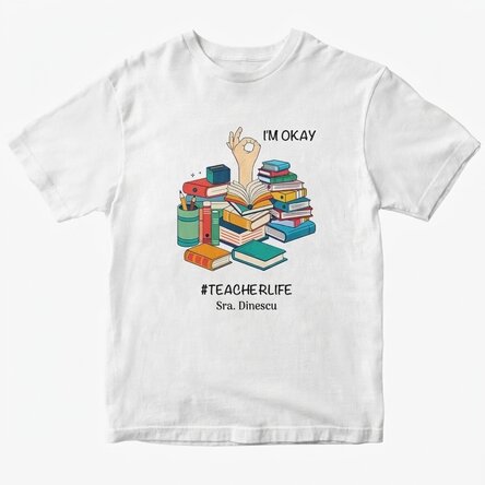 Camiseta de algodón personalizada con texto - #TEACHERLIFE