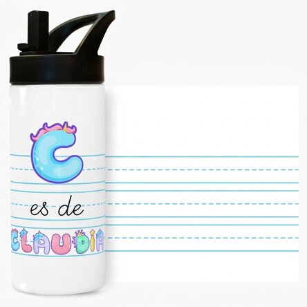 Termo con asa y pajita personalizado con nombre - modelo unicornio