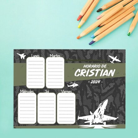 Horario personalizado con texto: «¡Voy a ser piloto!»