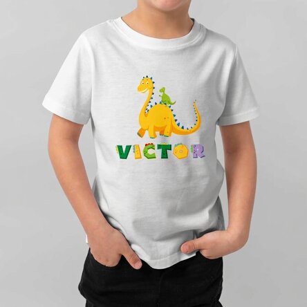 Camiseta de algodón para niños personalizada con texto - Dino