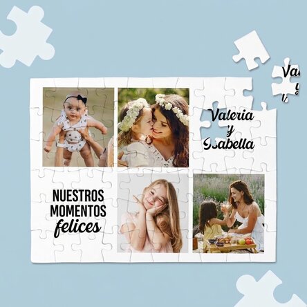 Rompecabezas personalizado con 4 fotos y texto - Momentos