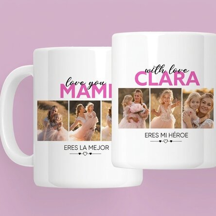 Taza personalizada con 6 fotos y texto - With love