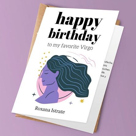 Tarjeta de felicitación personalizada con texto - Signo de Virgo