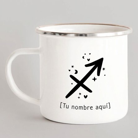 Taza metálica esmaltada personalizada con mensaje - Signo del zodiaco: Sagitario
