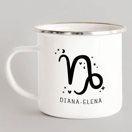 Taza metálica esmaltada personalizada con mensaje - Signo del Capricornio