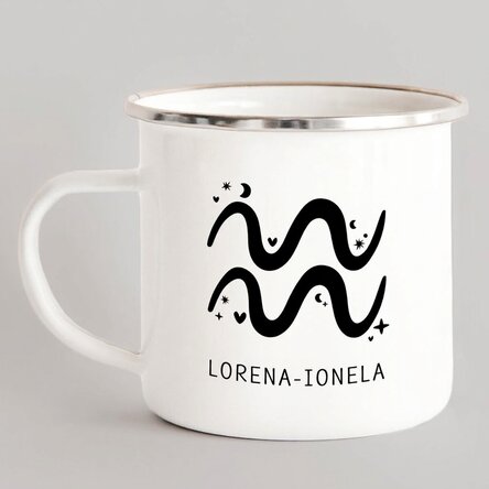 Taza metálica esmaltada personalizada con mensaje - Signo del Acuario