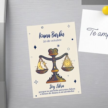 Imán personalizado de 10 x 15 cm con texto: «Signo del zodiaco»