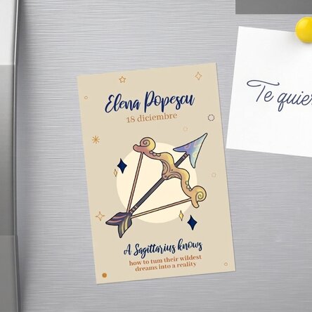 Imán personalizado de 10 x 15 cm con texto: el signo del zodiaco Sagitario