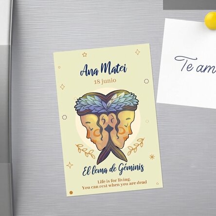 Imán personalizado de 10 x 15 cm con texto: el signo de Géminis