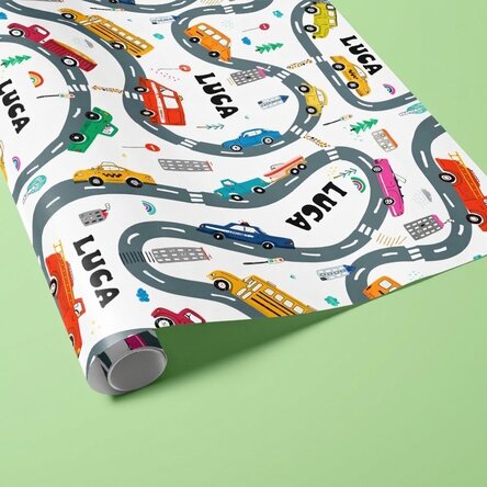 Papel de regalo personalizado con texto - Coches