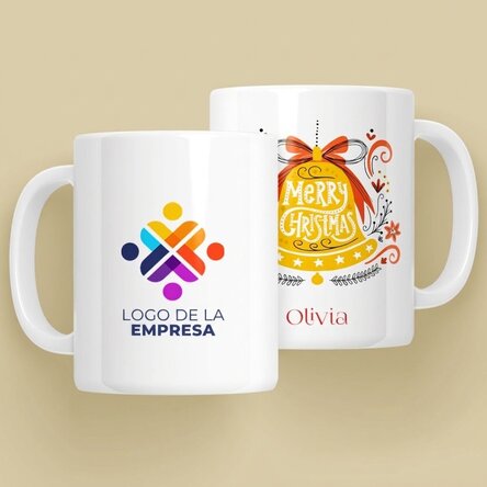 Taza personalizada con texto y logotipo - Campana «Merry Christmas»