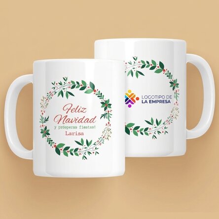 Taza personalizada con texto y logotipo - Coronas de Navidad