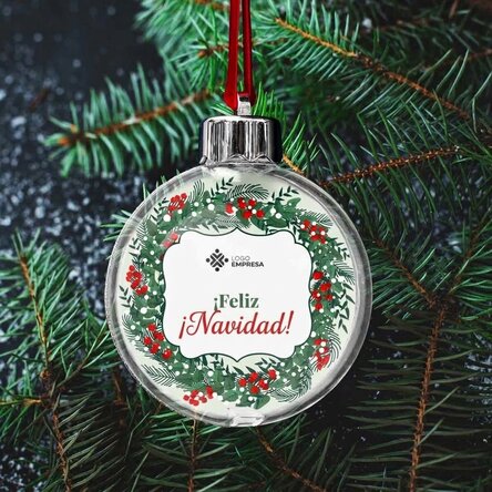 Bola de Navidad personalizada con logotipo y mensaje: ¡Feliz Navidad!