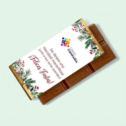 Mini tableta de chocolate personalizada con logotipo y mensaje navideño