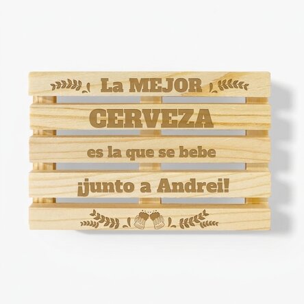 Posavasos con forma de paleta personalizado con texto: «La mejor cerveza»