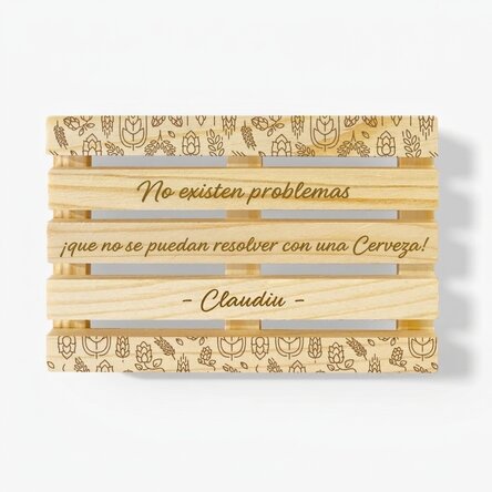 Posavasos con forma de paleta personalizado con texto: «La cerveza es la solución»