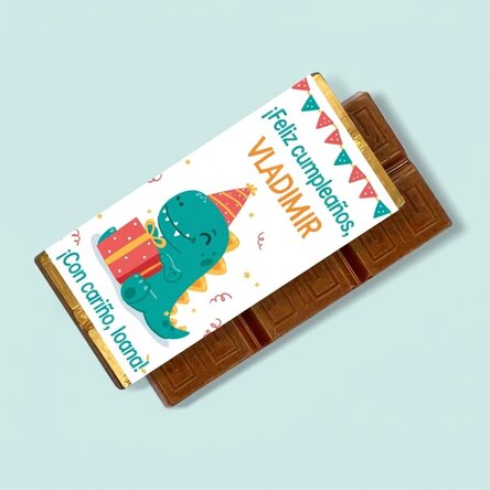 Mini tableta de chocolate personalizada con mensaje - Happy Dino
