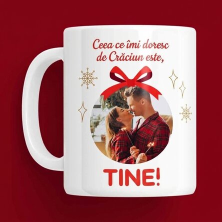Taza personalizada con texto y fotos - «Lo que quiero para Navidad»