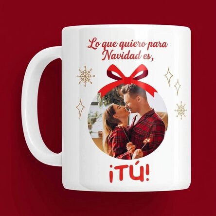Taza personalizada con texto y fotos - «Lo que quiero para Navidad»