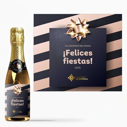 Mini botella de vino espumoso personalizada con logotipo y texto - Regalo para las fiestas