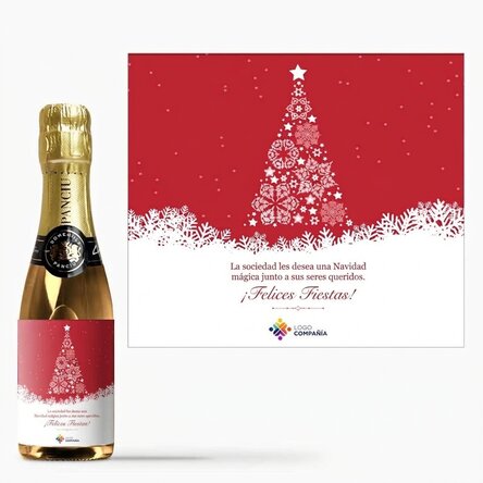 Mini botella de vino espumoso personalizada con texto y logotipo - La magia de la Navidad