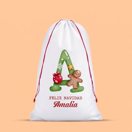 Bolsa blanca para regalos personalizada con una inicial y un mensaje