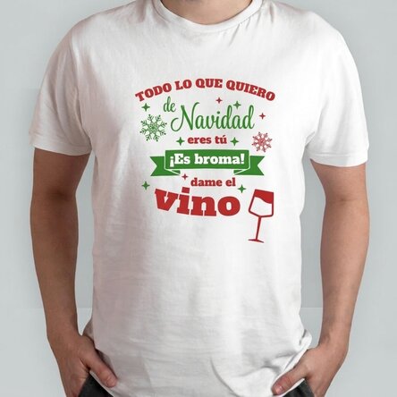 Camiseta de algodón personalizada con un mensaje navideño: «¡Pásame la copa!»