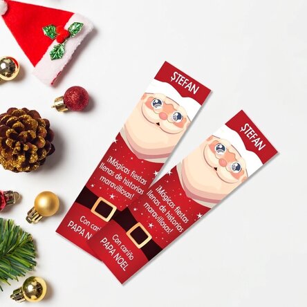 Marcapáginas personalizado con texto: «Con cariño, Papá Noel»