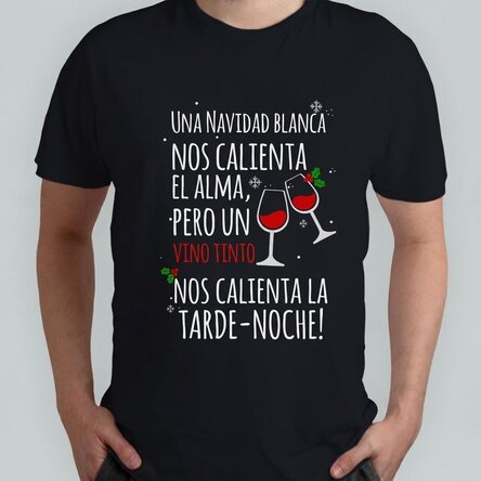 Camiseta de algodón personalizada con texto: «Navidad blanca y vino tinto»