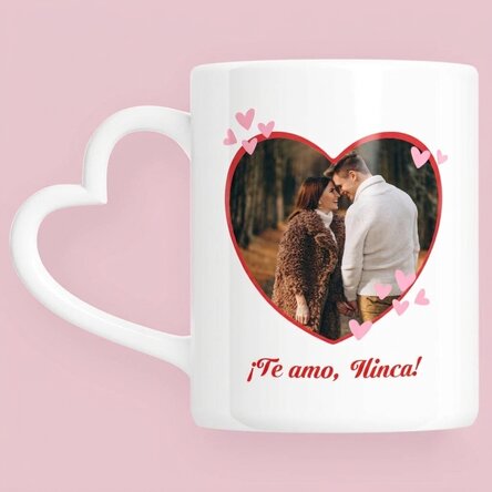 Taza personalizada con una foto y un texto - You&Me - modelo con asa en forma de corazón