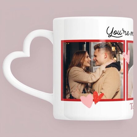 Taza personalizada con 3 fotos y texto - «My favorite» - modelo con asa en forma de corazón