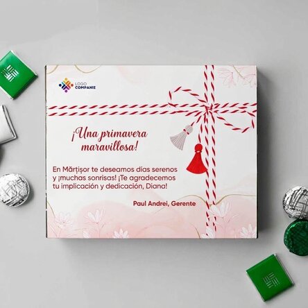 Caja de bombones personalizada con logotipo y texto