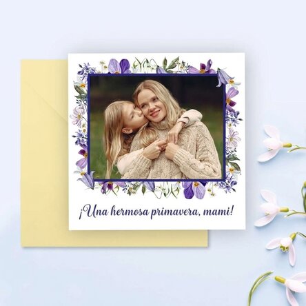 Tarjeta cuadrada personalizada con texto y foto - Primavera